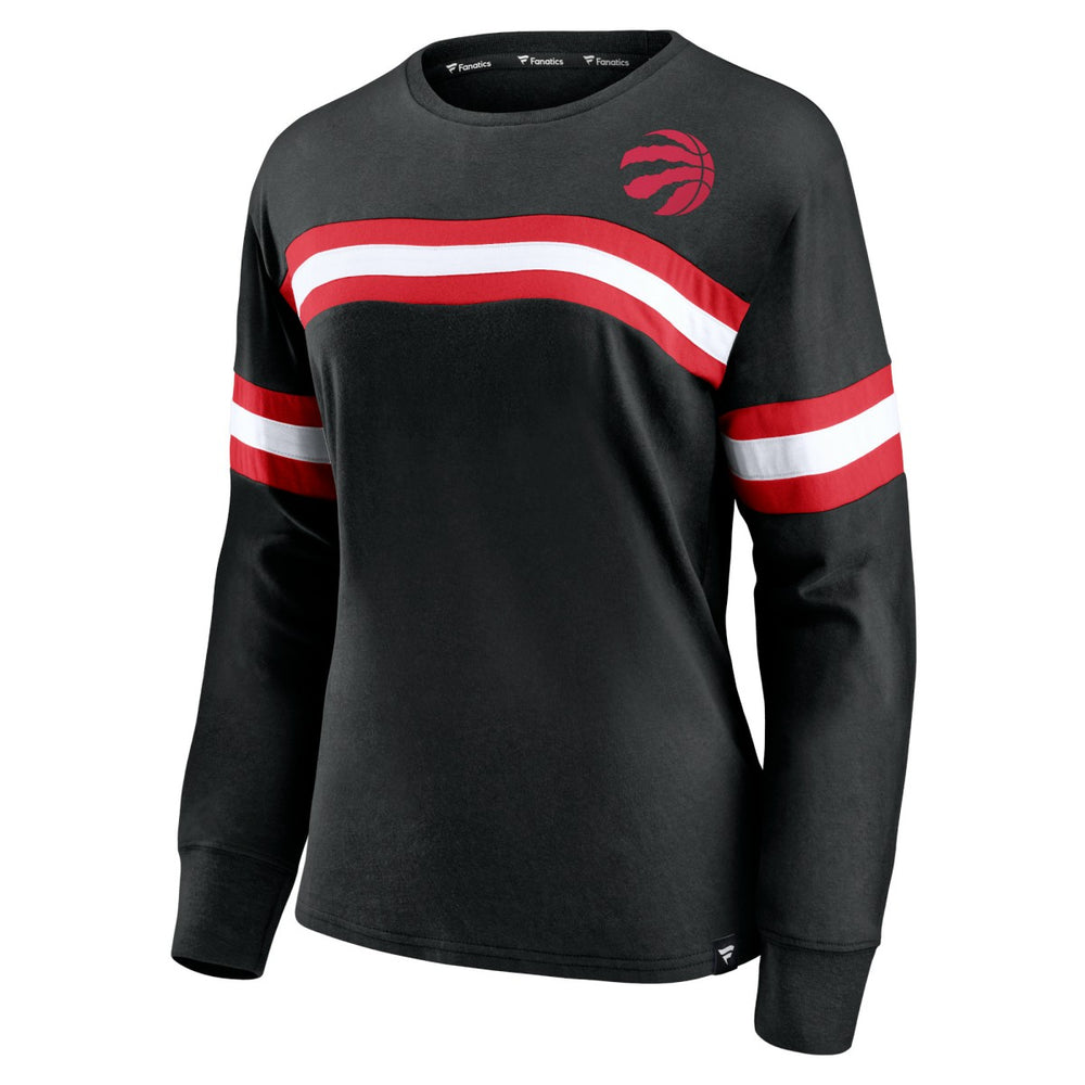 Toronto Raptors Women's Block Party Chest Logo Striped Long Sleeve T-Shirt - Black online
