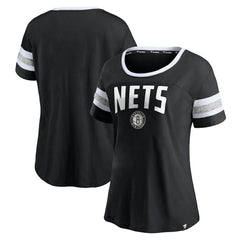 Brooklyn Nets Women's Block Party Striped Sleeve T-Shirt - Black/Heathered Gray on sale