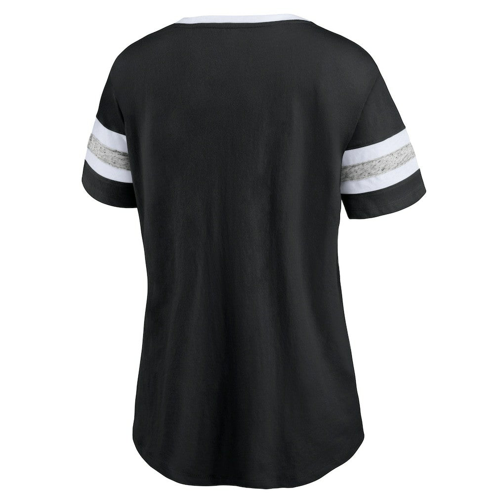 Brooklyn Nets Women's Block Party Striped Sleeve T-Shirt - Black/Heathered Gray on sale