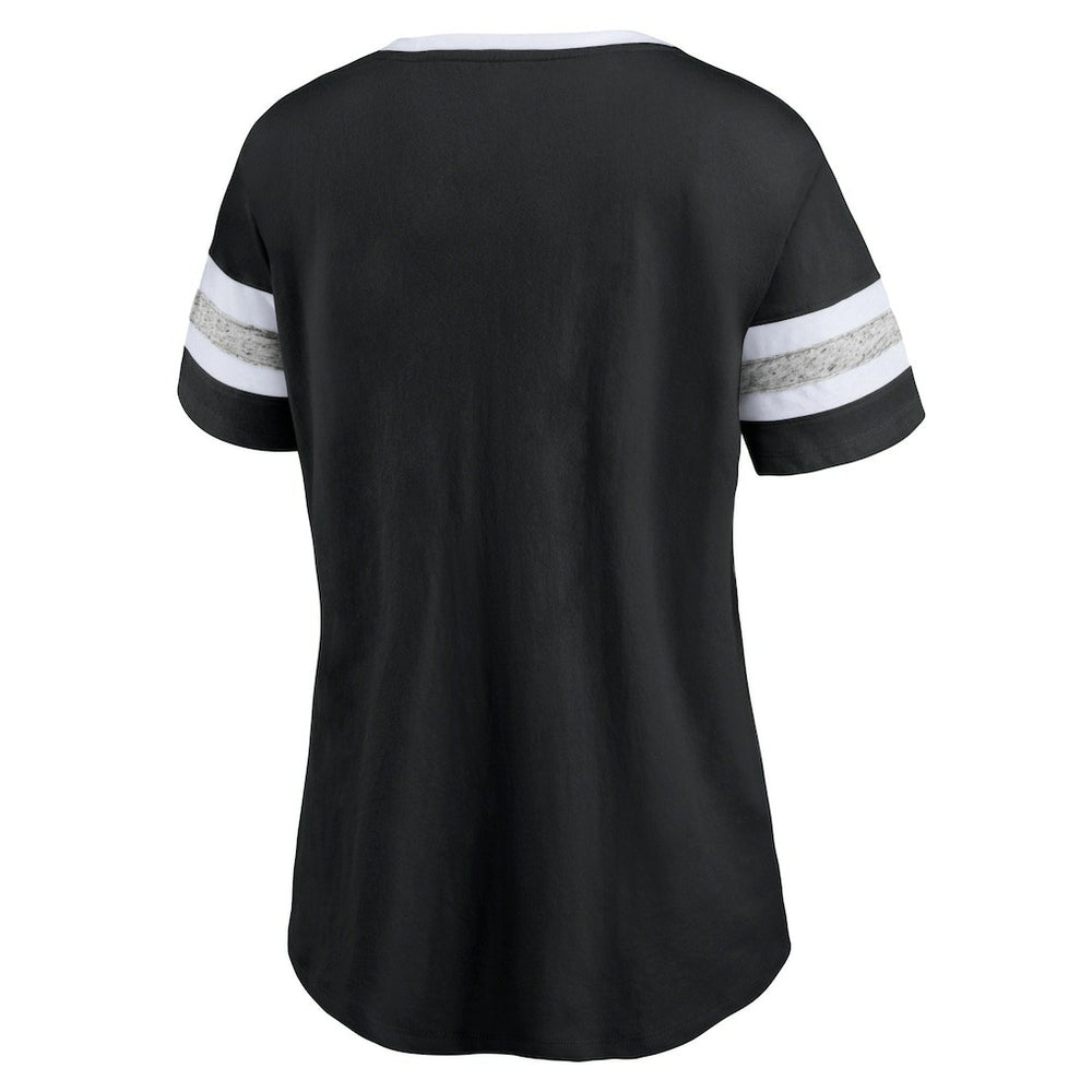 Brooklyn Nets Women's Block Party Striped Sleeve T-Shirt - Black/Heathered Gray on sale