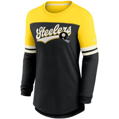 Pittsburgh Steelers Women's Retro Script Performance Tri-Blend Long Sleeve T-Shirt - Black/Gold on sale