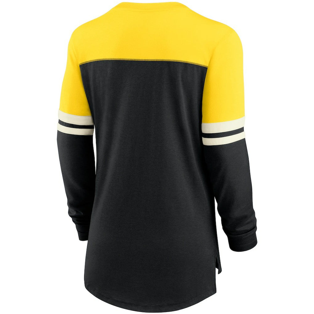 Pittsburgh Steelers Women's Retro Script Performance Tri-Blend Long Sleeve T-Shirt - Black/Gold on sale