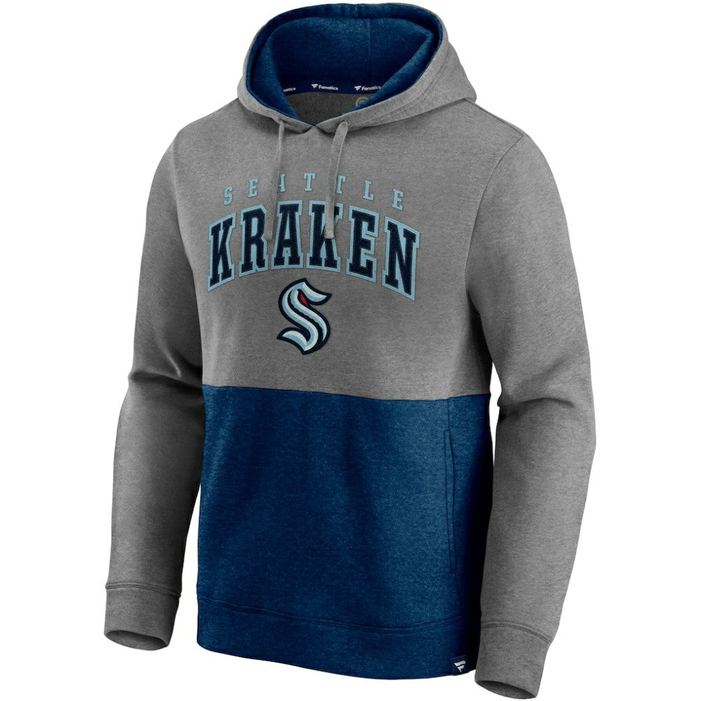 Seattle Kraken Fanatics Block Party Classic Arch Signature Pullover Hoodie - Heathered Gray/Deep Sea Blue Hoodies