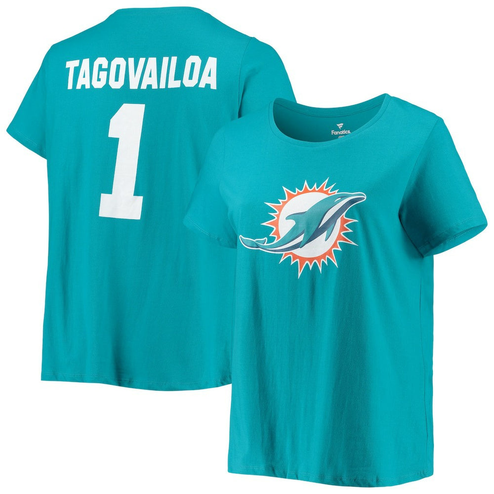Tua Tagovailoa Miami Dolphins Women's Plus Size Fair Catch Name & Number Scoop Neck T-Shirt - Aqua outlet