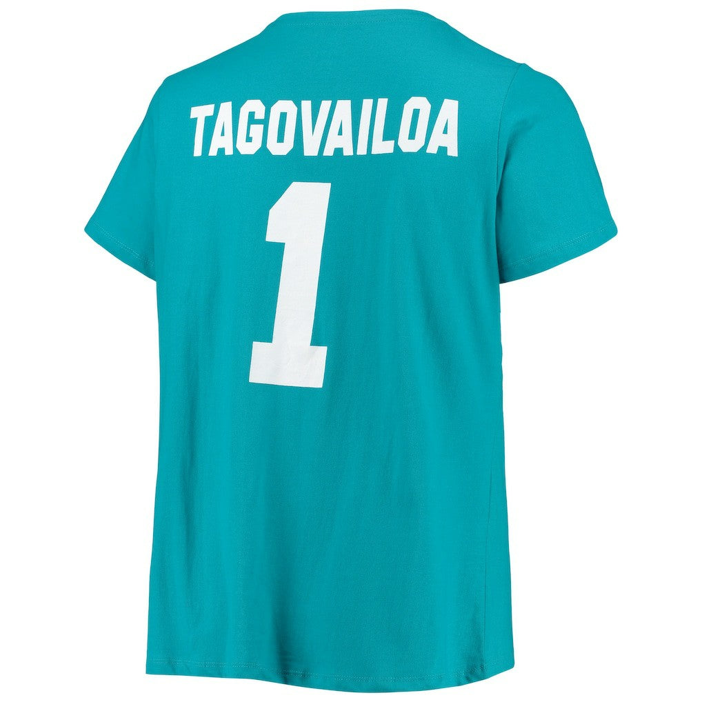 Tua Tagovailoa Miami Dolphins Women's Plus Size Fair Catch Name & Number Scoop Neck T-Shirt - Aqua outlet