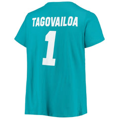 Tua Tagovailoa Miami Dolphins Women's Plus Size Fair Catch Name & Number Scoop Neck T-Shirt - Aqua outlet