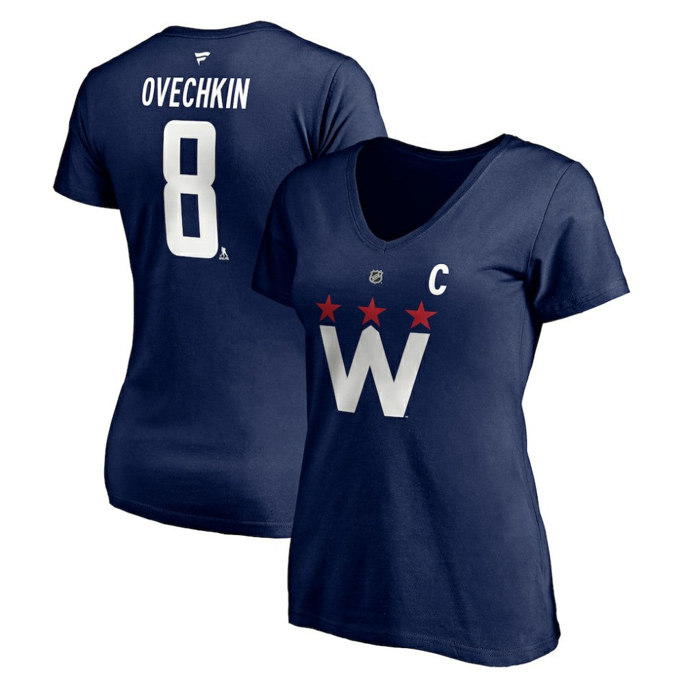 Alexander Ovechkin Washington Capitals Fanatics Women's Authentic Stack Name & Number V-Neck T-Shirt - Navy T-shirts