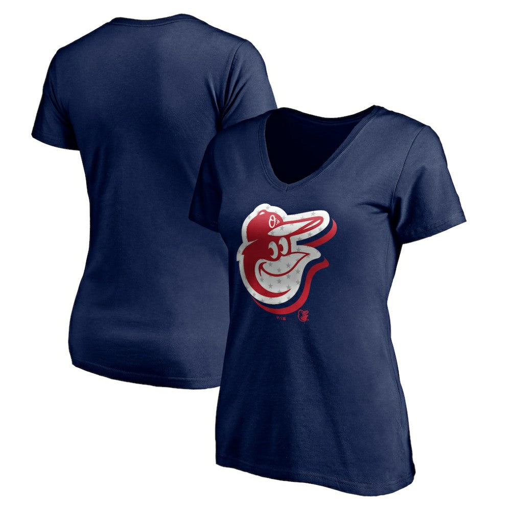 Baltimore Orioles Women's Red White and Team V-Neck T-Shirt Navy