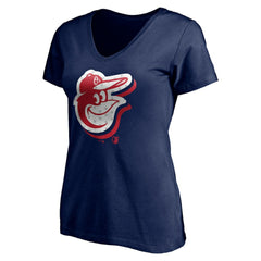 Baltimore Orioles Women's Red White and Team V-Neck T-Shirt Navy