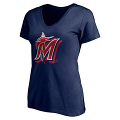 Miami Marlins Women's Red White and Team V-Neck T-Shirt Navy