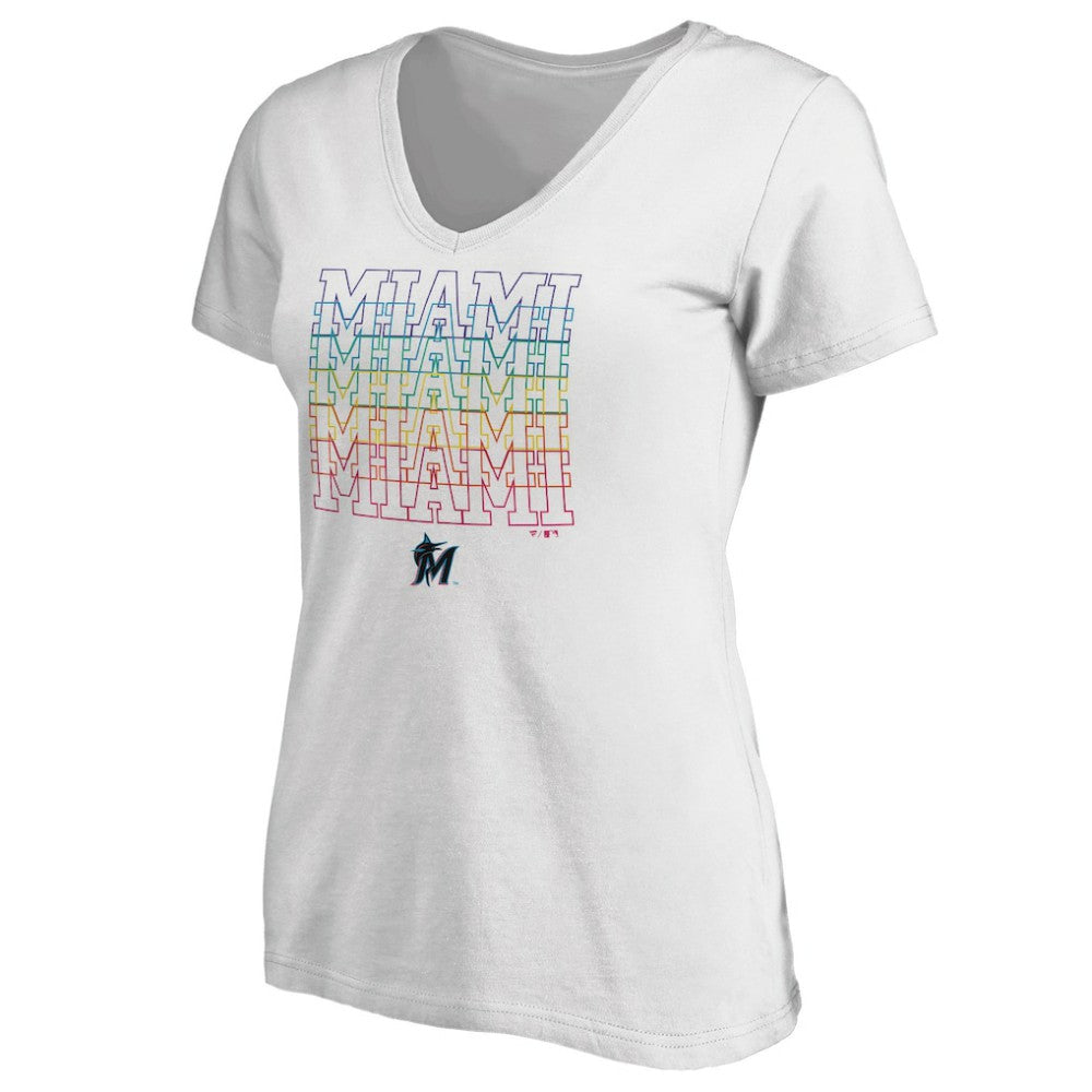 Miami Marlins Women's City Pride V-Neck T-Shirt White