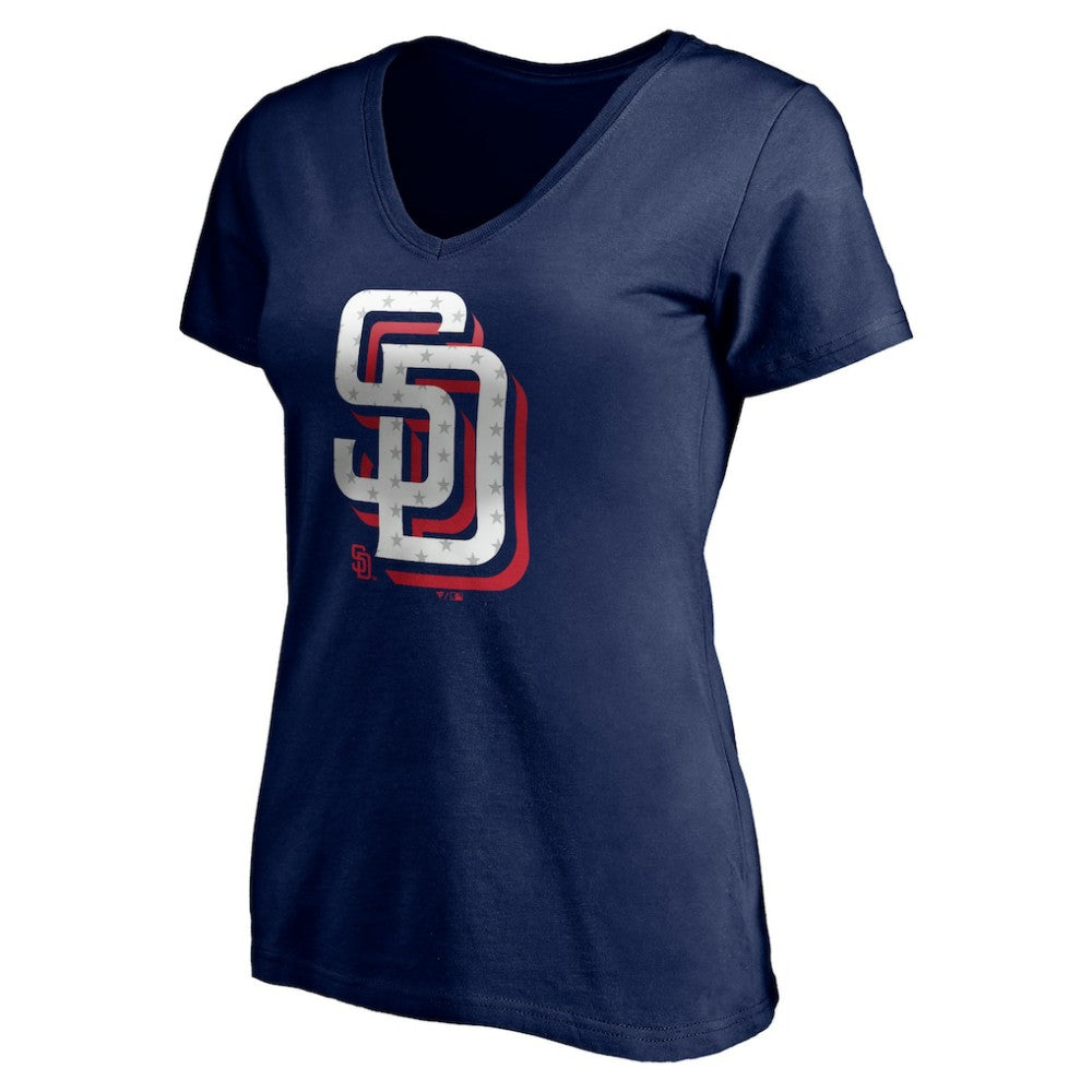 San Diego Padres Women's Red White and Team V-Neck T-Shirt Navy