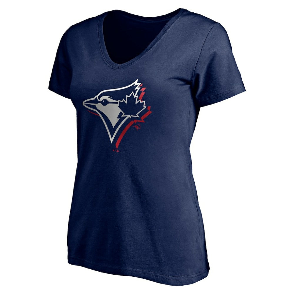 Toronto Blue Jays Women's Red White and Team V-Neck T-Shirt Navy