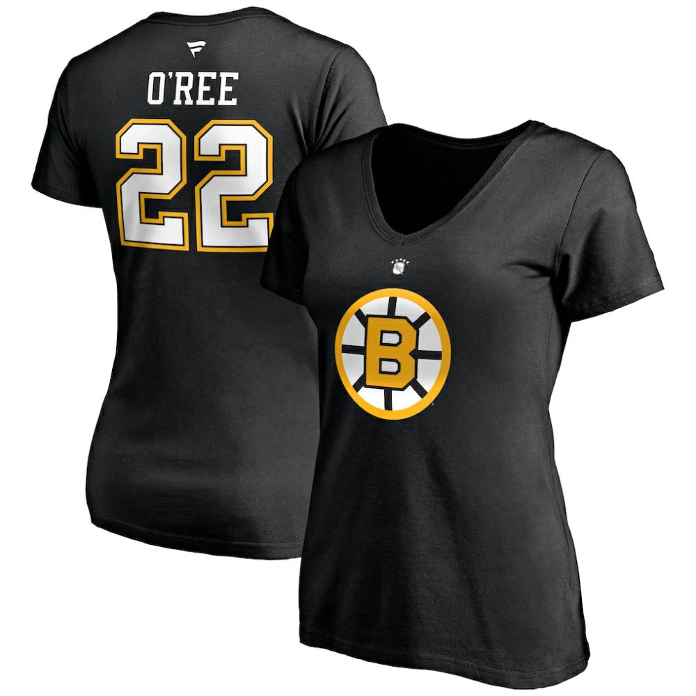 Willie O'Ree Boston Bruins Fanatics Women's Authentic Stack Retired Player Name & Number V-Neck T-Shirt - Black T-shirts