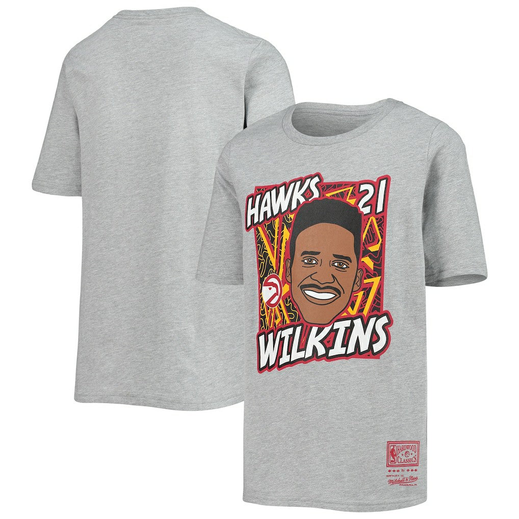 Dominique Wilkins Atlanta Hawks Youth Hardwood Classics King of the Court Player T-Shirt - Heathered Gray on sale