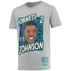 Larry Johnson Charlotte Hornets Youth Hardwood Classics King of the Court Player T-Shirt - Gray for sale
