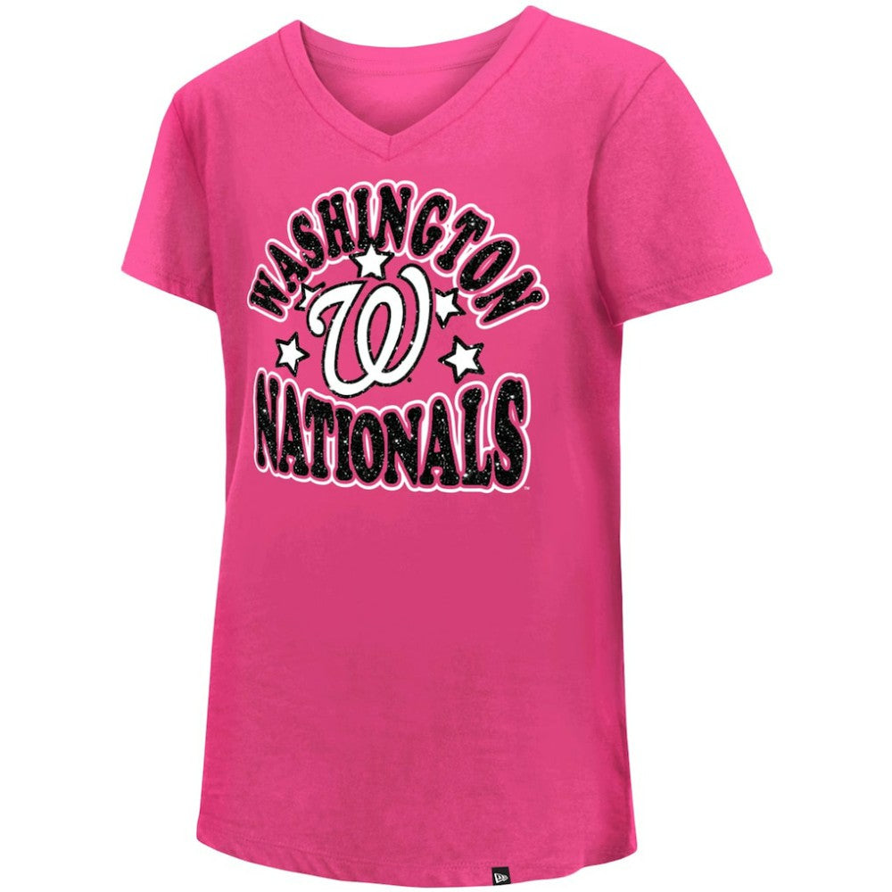 Washington Nationals Girl's Youth Jersey Stars V-Neck T-Shirt Pink
