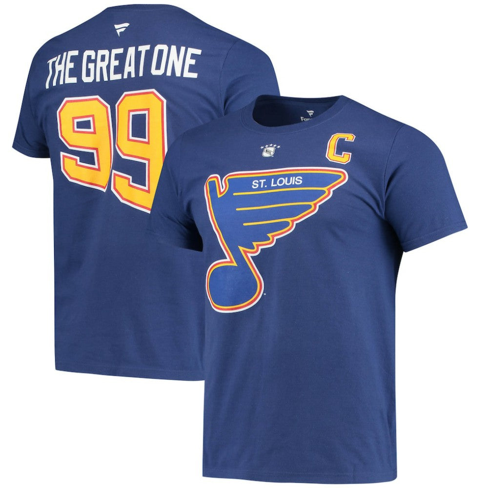 Wayne Gretzky St. Louis Blues Fanatics Authentic Stack Retired Player Nickname & Number T-Shirt - Blue T-shirts