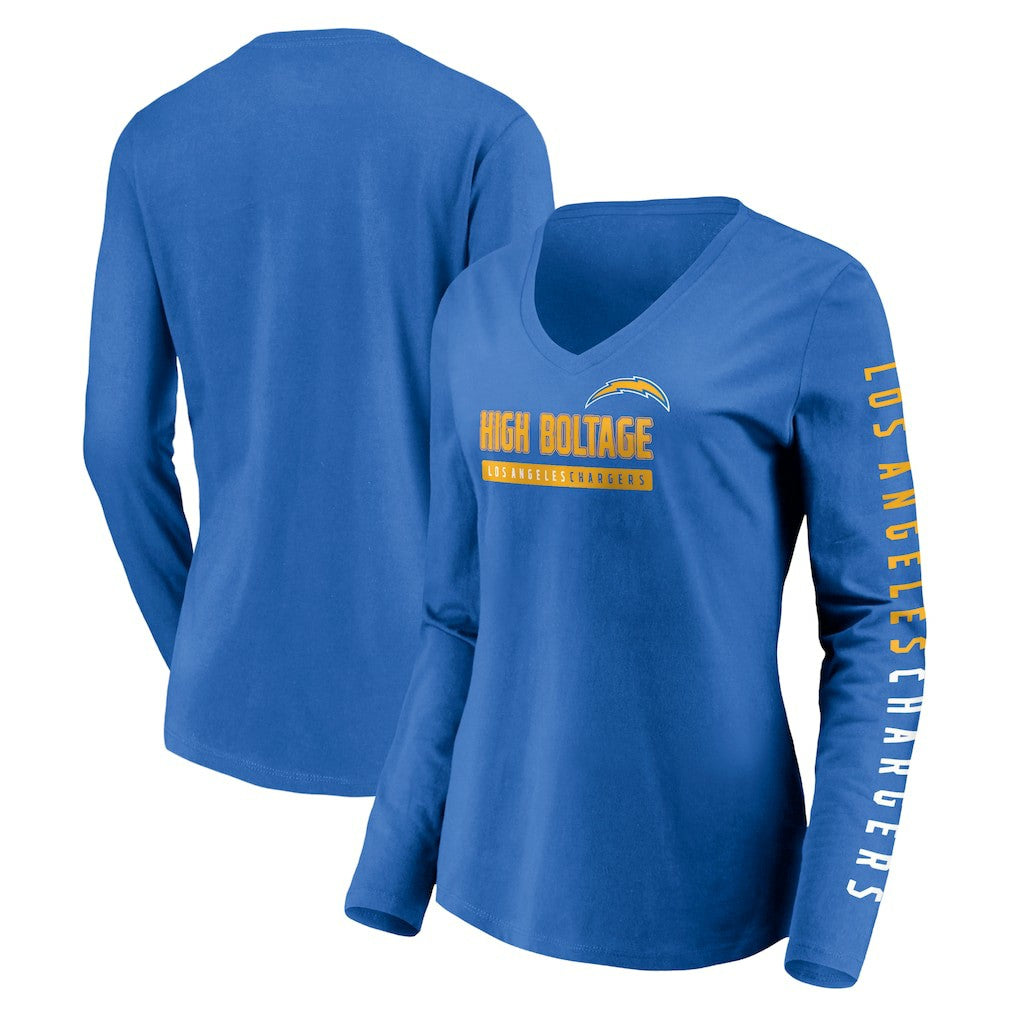 Los Angeles Chargers Women's Slogan V-Neck Long Sleeve T-Shirt - Powder Blue on sale
