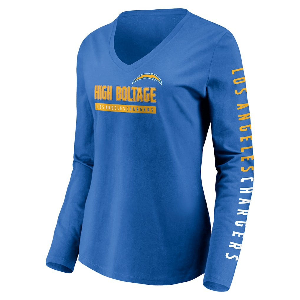 Los Angeles Chargers Women's Slogan V-Neck Long Sleeve T-Shirt - Powder Blue on sale