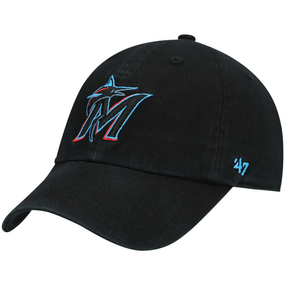 Miami Marlins Youth Team Logo Clean Up Adjustable Hat Black