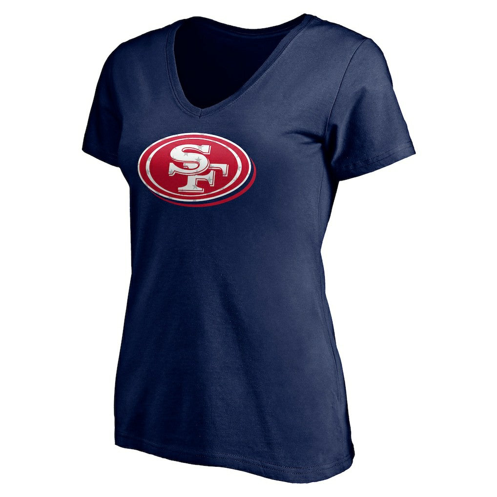 San Francisco 49ers Women's Red White and Team V-Neck T-Shirt - Navy on sale