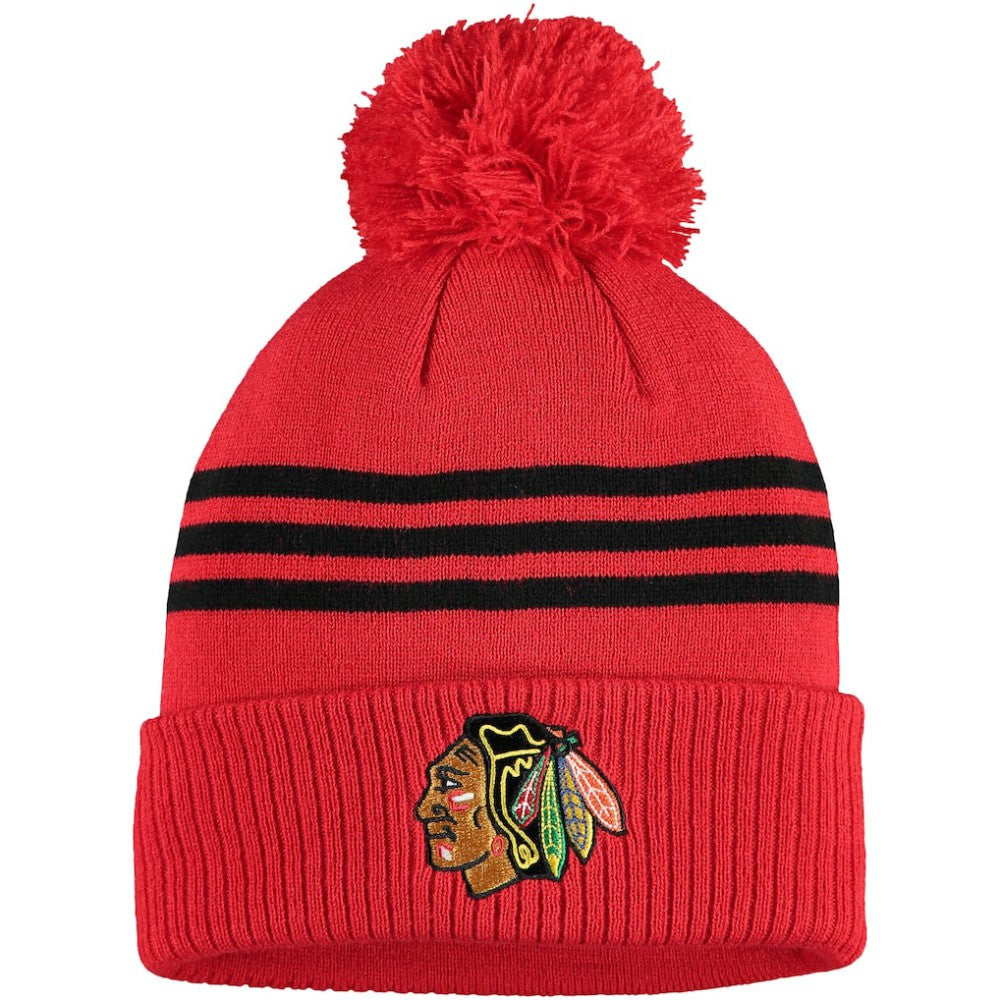 Chicago Blackhawks adidas Locker Room Three Stripe Cuffed Knit Hat with Pom - Navy Hats