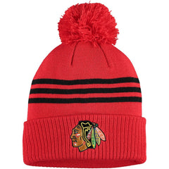 Chicago Blackhawks adidas Locker Room Three Stripe Cuffed Knit Hat with Pom - Navy Hats