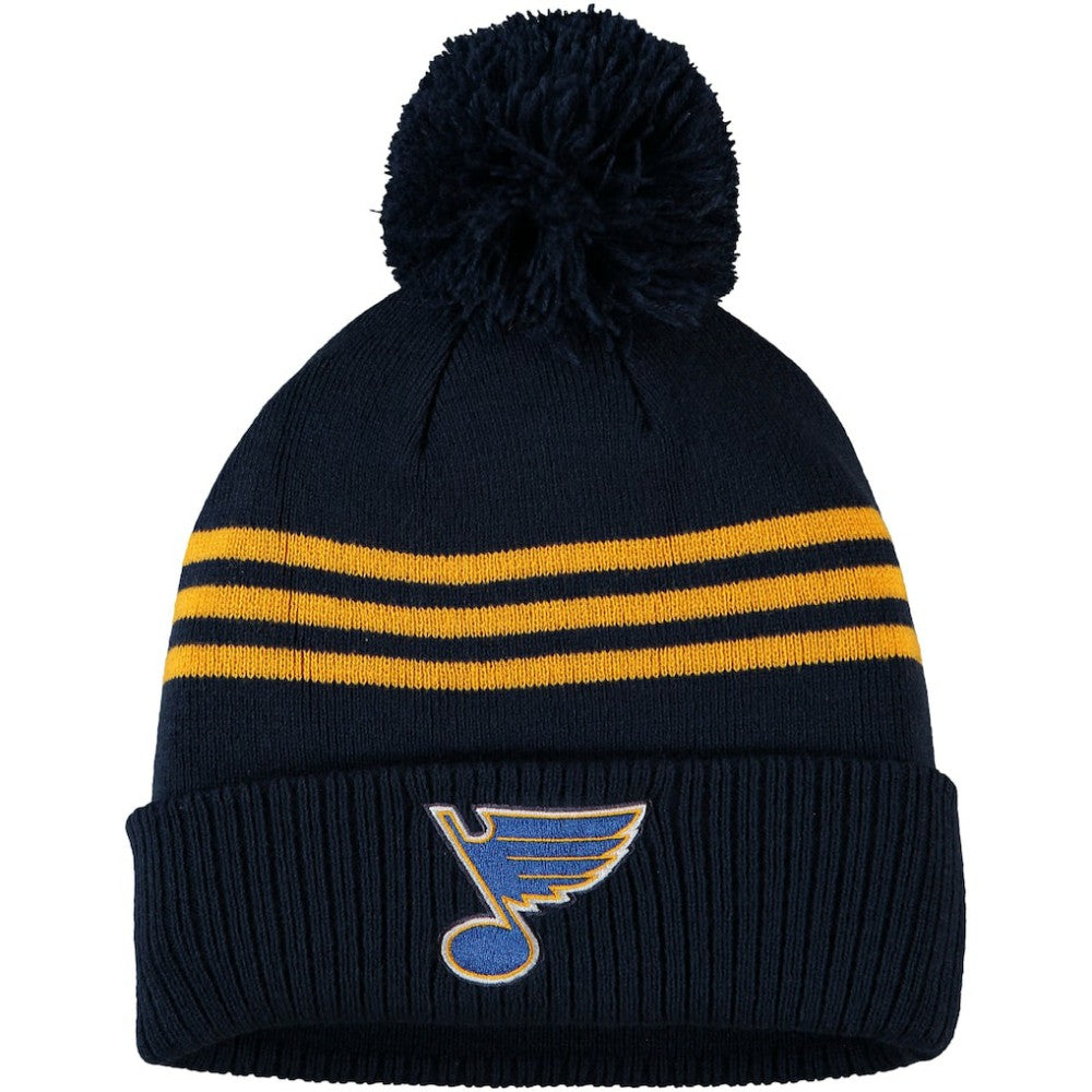 St. Louis Blues adidas Locker Room Three Stripe Cuffed Knit Hat with Pom - Navy Hats