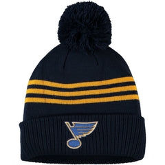 St. Louis Blues adidas Locker Room Three Stripe Cuffed Knit Hat with Pom - Navy Hats