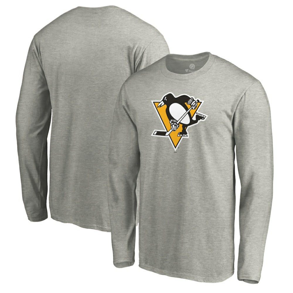 Pittsburgh Penguins Primary Logo Long Sleeve T-Shirt - Heather Gray T-shirts