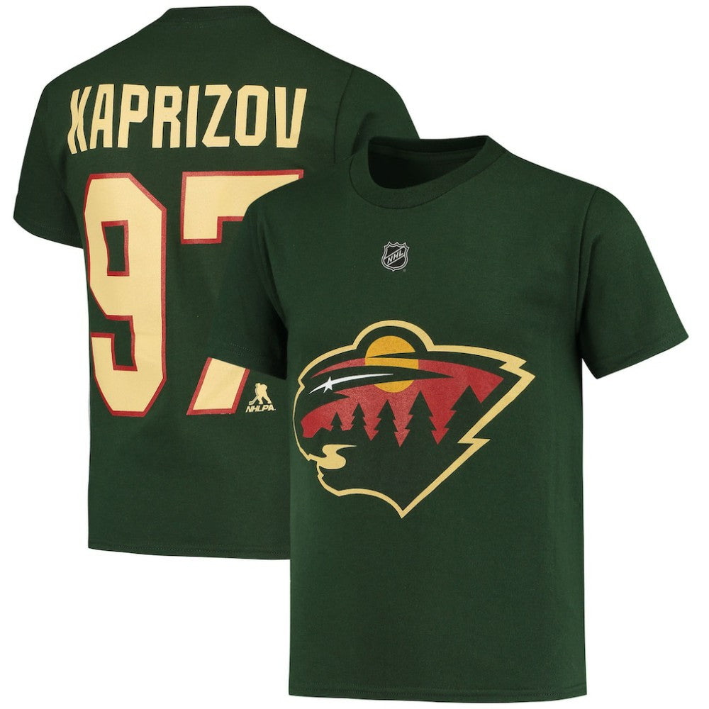 Kirill Kaprizov Minnesota Wild Youth Player Name & Number T-Shirt - Green T-shirts