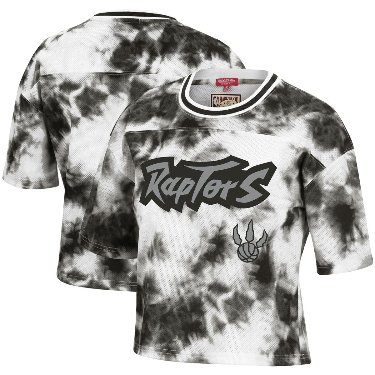 Toronto Raptors Women's Hardwood Classics Tie-Dye Cropped T-Shirt - Black/White for sale