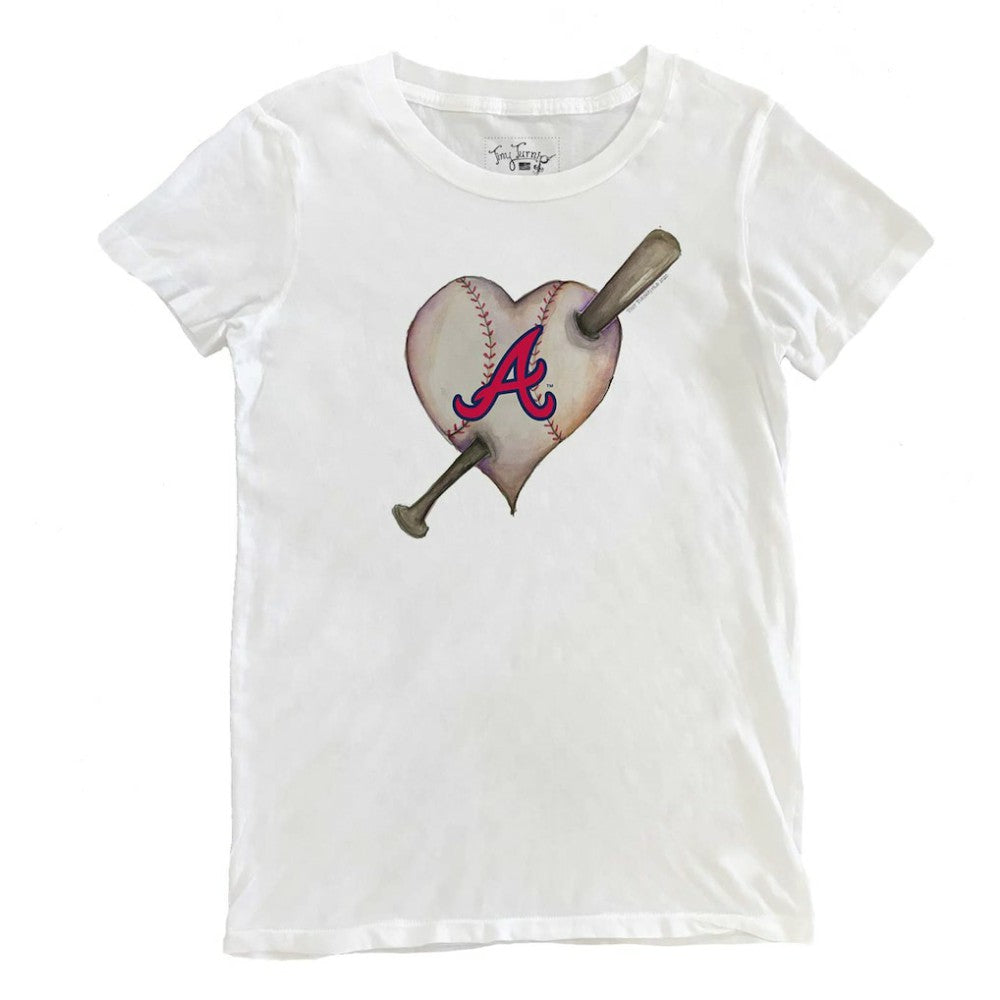 Atlanta Braves Tiny Turnip Women's Heart Bat T-Shirt White