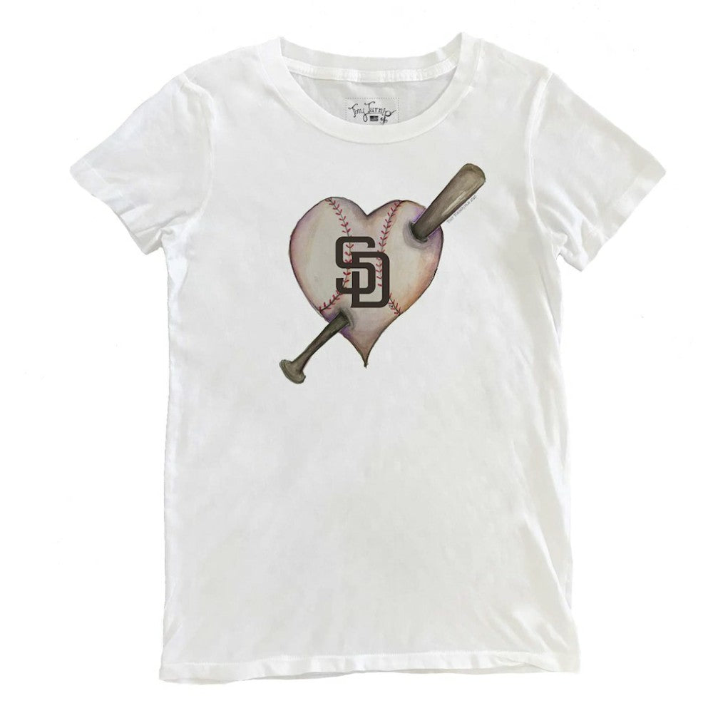 San Diego Padres Tiny Turnip Women's Heart Bat T-Shirt White
