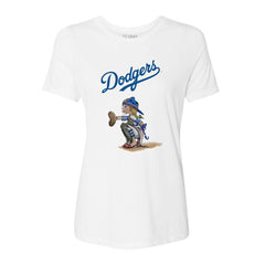 Los Angeles Dodgers Tiny Turnip Women's Kate the Catcher T-Shirt White
