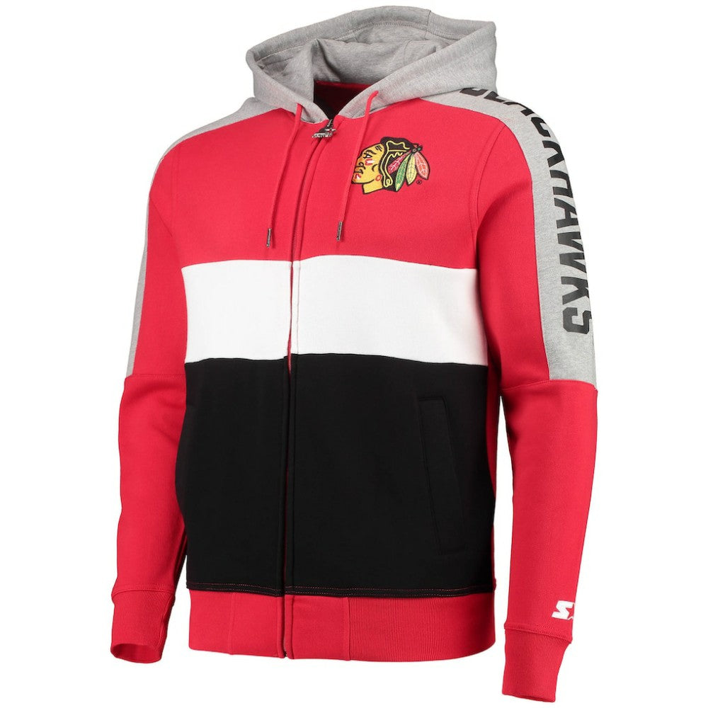 Chicago Blackhawks Starter Playoffs Color Block Full-Zip Hoodie - Red/Black Hoodies