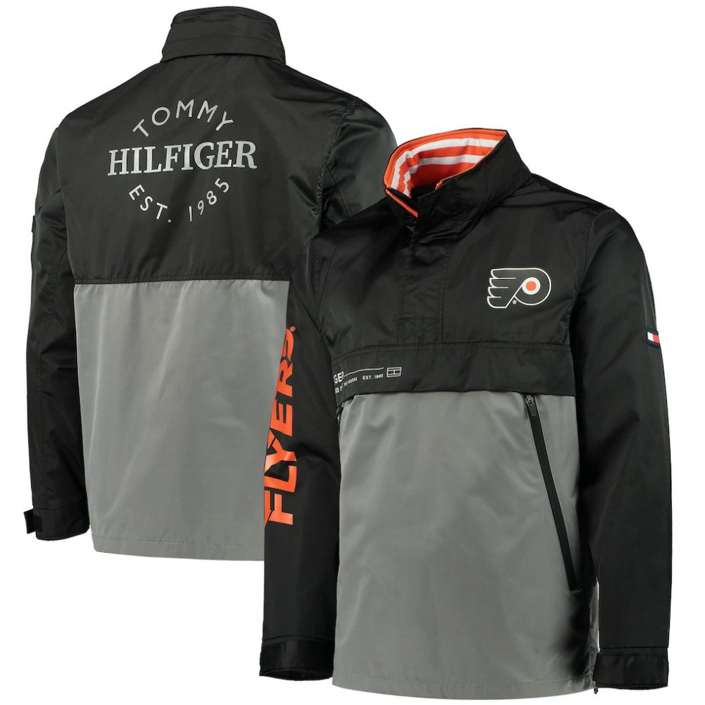 Philadelphia Flyers Tommy Hilfiger Anorak Quarter-Zip Hoodie Jacket - Black/Gray Hoodies
