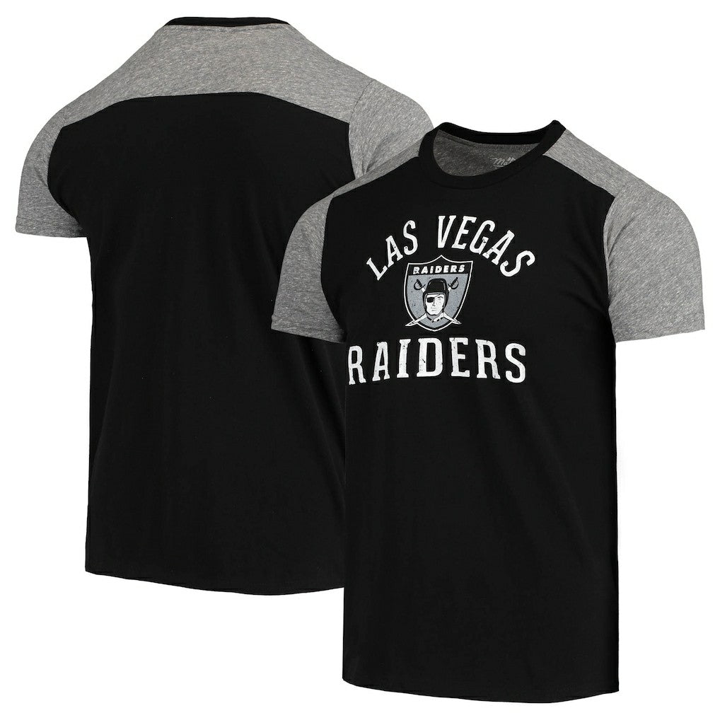 Las Vegas Raiders Majestic Threads Gridiron Classics Field Goal Slub T-Shirt - Black/Heathered Gray outlet
