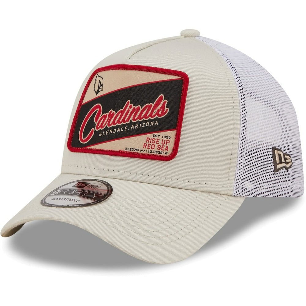 Arizona Cardinals New Era Happy Camper A-Frame Trucker 9FORTY Snapback Hat - Khaki/White online