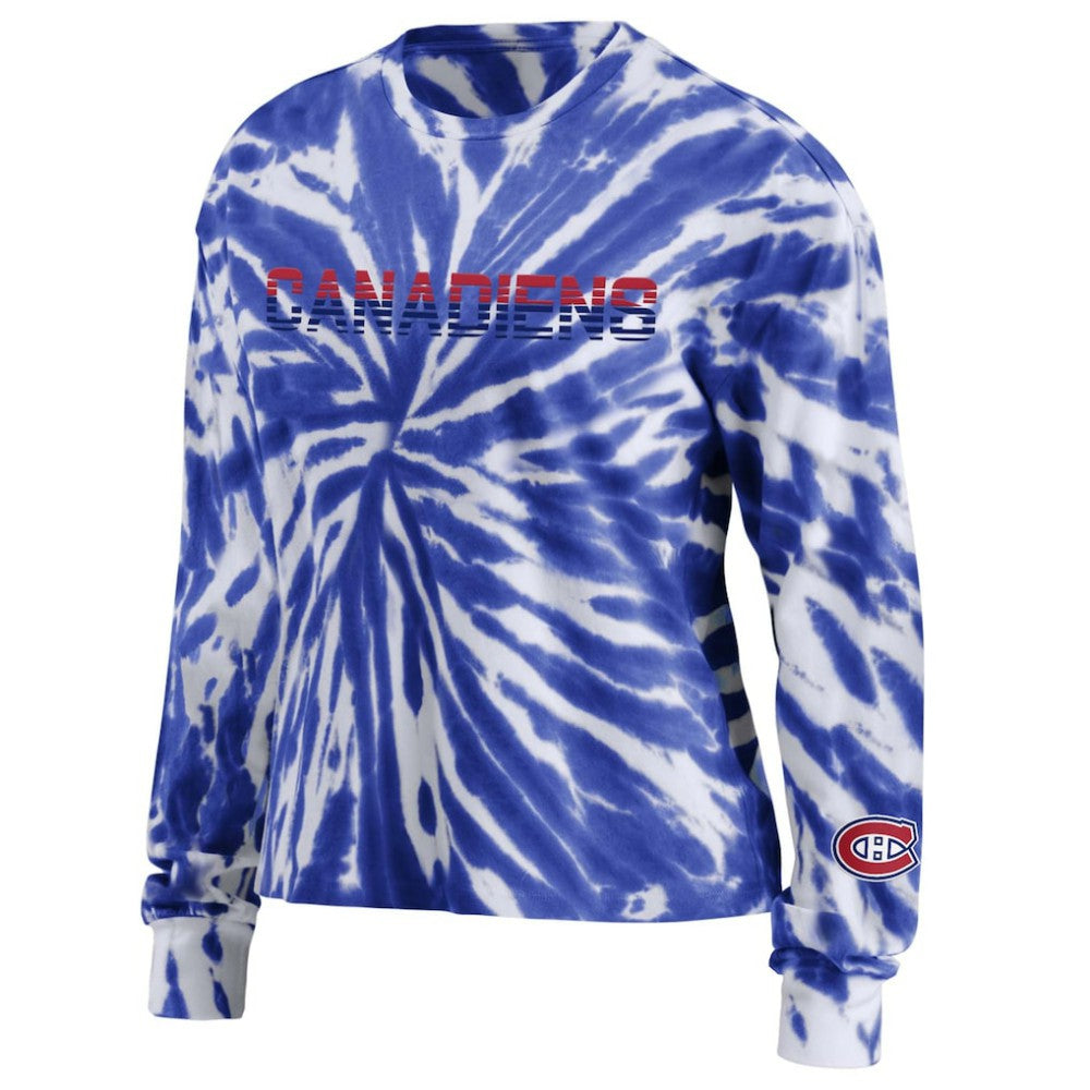 Montreal Canadiens WEAR by Erin Andrews Women's Tie-Dye Long Sleeve T-Shirt - Navy T-shirts