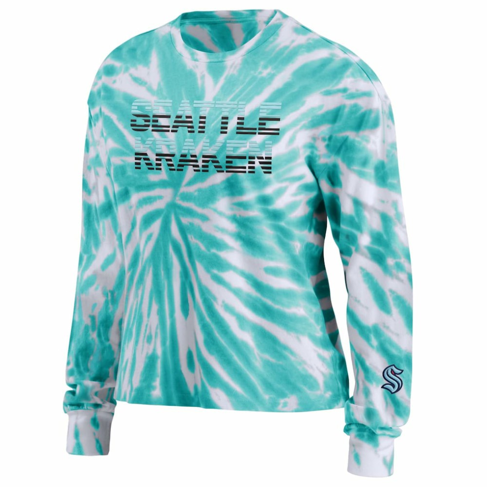 Seattle Kraken WEAR by Erin Andrews Women's Tie-Dye Long Sleeve T-Shirt - Light Blue T-shirts