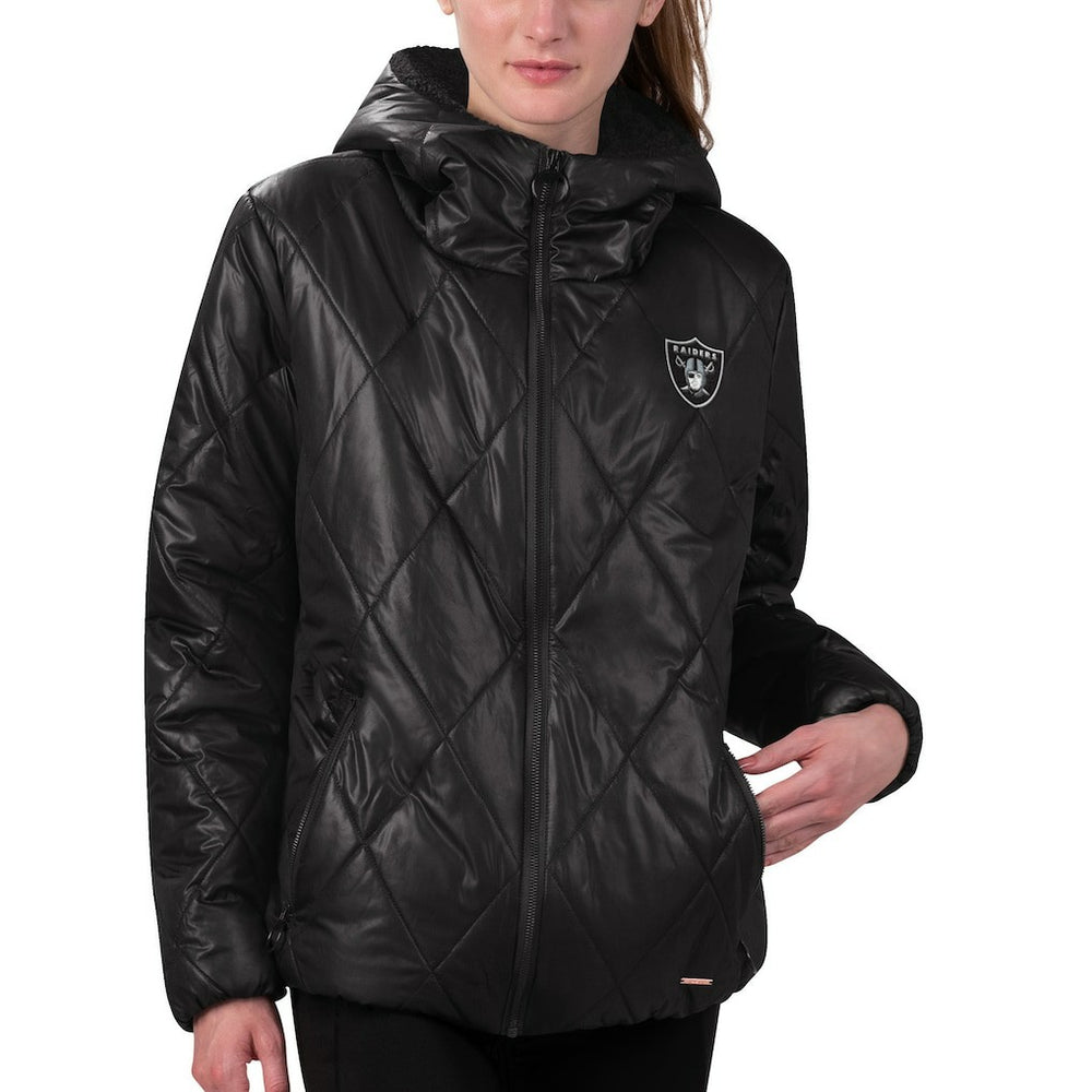 Las Vegas Raiders MSX by Michael Strahan Women's Charlotte Full-Zip Hoodie Puffer Jacket - Black cheap