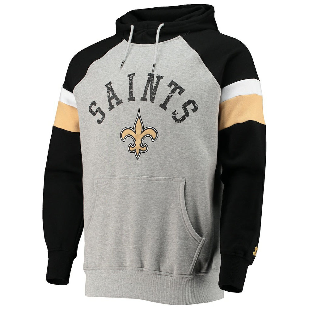 New Orleans Saints Starter Home Run Raglan Pullover Hoodie - Heathered Gray/Black for sale