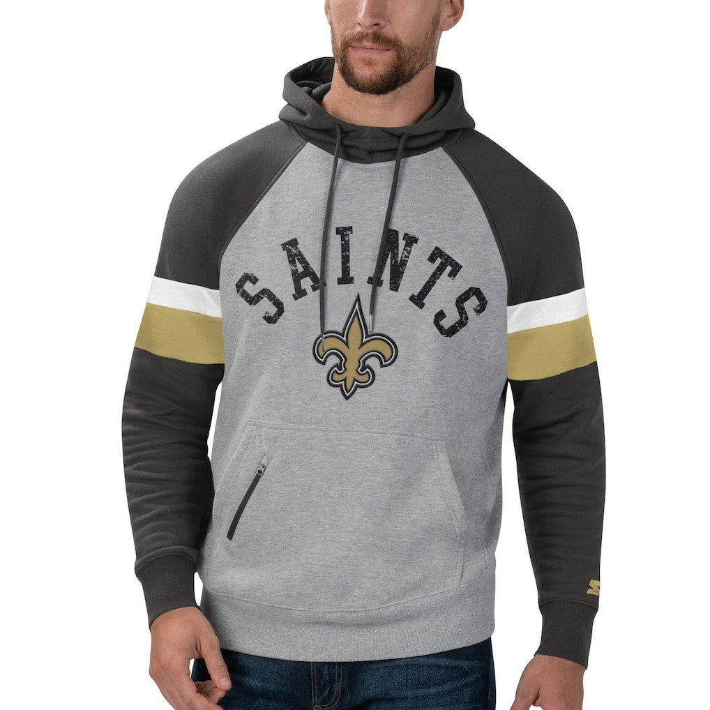 New Orleans Saints Starter Home Run Raglan Pullover Hoodie - Heathered Gray/Black for sale