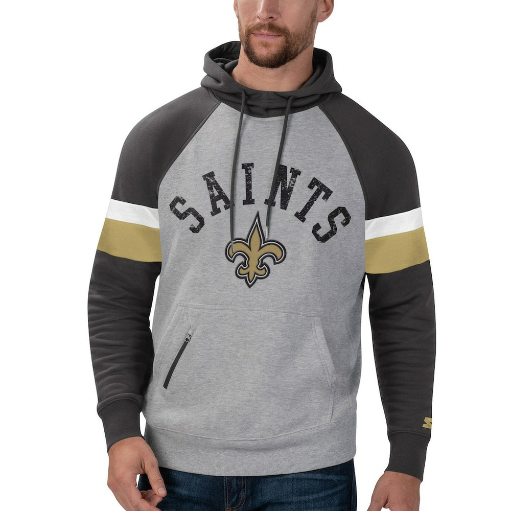New Orleans Saints Starter Home Run Raglan Pullover Hoodie - Heathered Gray/Black for sale