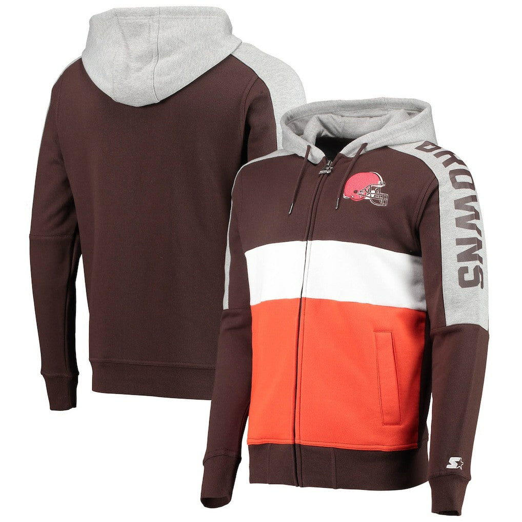 Cleveland Browns Starter Playoffs Color Block Full-Zip Hoodie - Brown/Orange for sale