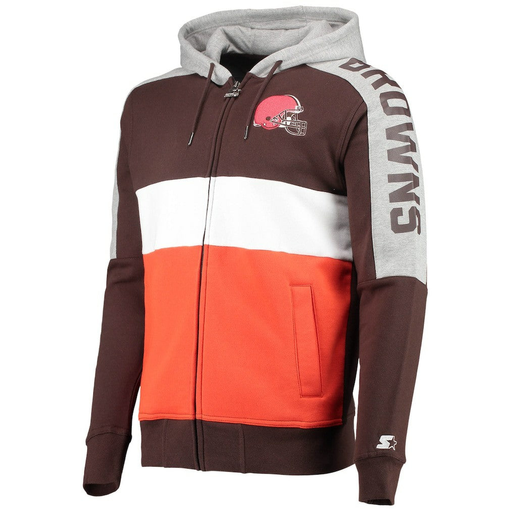 Cleveland Browns Starter Playoffs Color Block Full-Zip Hoodie - Brown/Orange for sale