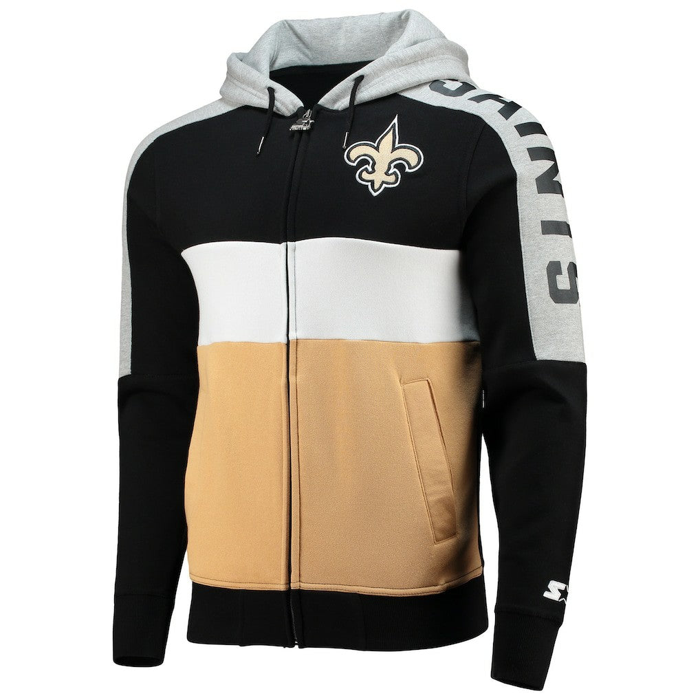 New Orleans Saints Starter Playoffs Color Block Full-Zip Hoodie - Black/Gold on sale