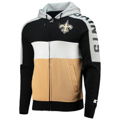 New Orleans Saints Starter Playoffs Color Block Full-Zip Hoodie - Black/Gold on sale
